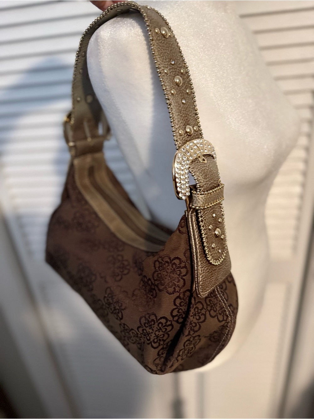 Kathy Van Zeeland Y2K Shoulder Bag Studded Brown Floral Rare Bling Bratz Baddie - Picture 4 of 16